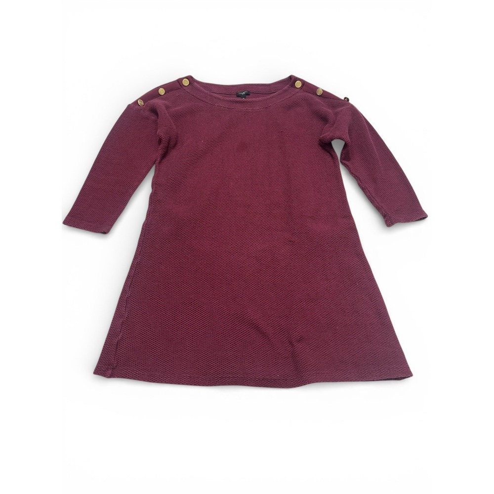 Talbots‎ Petite Large Burgundy Waffle Knit Top Gold Button Shoulder 3/4 Sleeve